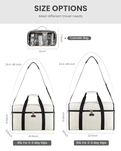 LOVEVOOK Travel Duffle Bag - Weekender & Overnight Bag with Toiletry & Wet Pocket, Carry-On Size, 3pc Set - color: Beige-Black, size: Large