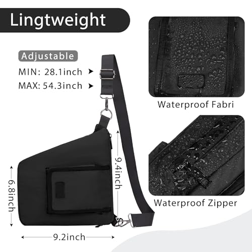 Janhavi Anti Theft Crossbody Sling Bag Travel Waterproof Shoulder Pack with RFID Blocking，EDC Bag for Outdoor Sport - color: Black