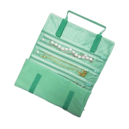 UnionPlus Velvet Jewelry Roll Organizer, 11 Grids, Ice Green - color: Ice Green, size: 11-Grids
