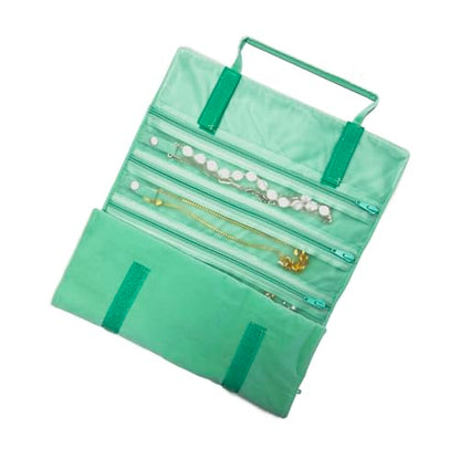 UnionPlus Velvet Jewelry Roll Organizer, 11 Grids, Ice Green - color: Ice Green, size: 11-Grids