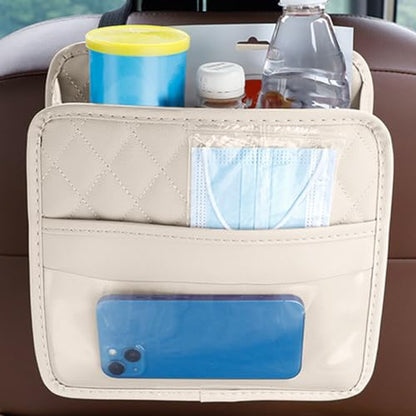 Mandark PU Leather Car Seat Back Organizer, Beige - color: Beige