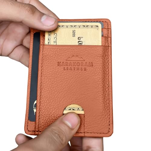 KARAKORAM LEATHER Handcrafted Front Pocket Credit Card Holder with RIFD Blocking | Premium Cowhide | Artisan Made Slim Leather Wallet | Quick Access Thumb Push Slots for Cards and ID (Sandstone Tan) - color: Sandstone Tan