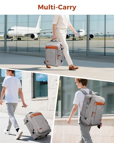 Vancropak Travel Rolling Backpack with Wheels, Airline Approved Roller Bag - color: Grey
