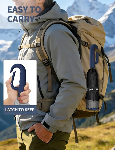 Jorilis Inverted Umbrella with Carabiner Handle, Windproof UV Sun & Rain - color: Dark blue