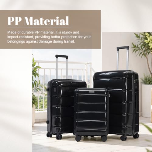 Merax Luggage Set,3 Piece Hardside Suitcase Set,20/24/28inch Luggage - color: 08Black, style: 20/24/28