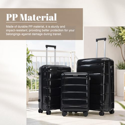 Merax Luggage Set,3 Piece Hardside Suitcase Set,20/24/28inch Luggage - color: 08Black, style: 20/24/28