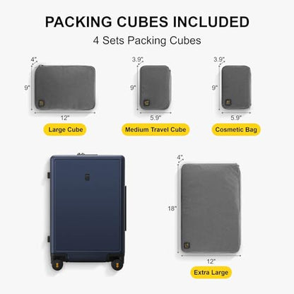 LEVEL8 Checked Luggage, 24 Inch Hardside Suitcase with Spinner Wheels - color: Navy Blue, size: 24 Inch
