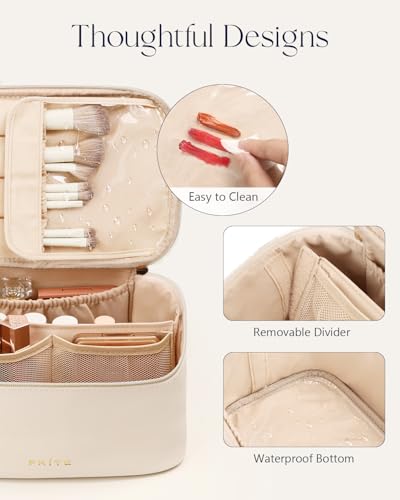 Prite Makeup Bag Travel Cosmetic Case, Toiletry Bag Organizer, Beige Set - color: Beige Set