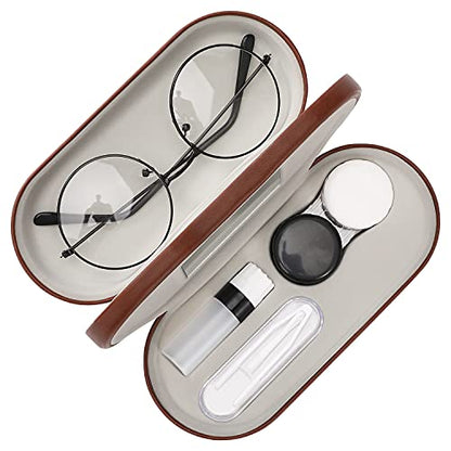 MoKo Double Eyeglass Case,Glasses and contact case 2 in 1 with Mirror - color: Brown