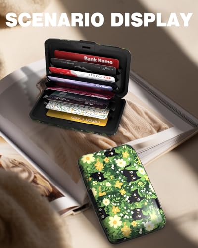 Maicican Credit Card Holder, Mini RFID Blocking Aluminum Wallet - color: Cats and Flowers