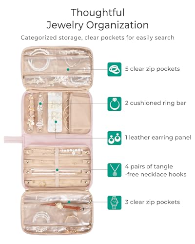Marscamd Travel Jewelry Case Organizer, Foldable Jewelry Bag, Pink - color: Pink