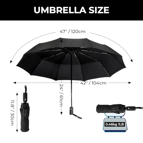 LLanxiry Compact Travel Umbrella, Windproof Automatic Umbrellas for Rain - color: Black
