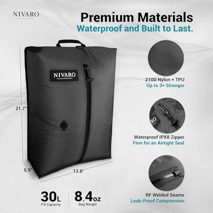 Travel Vacuum Compression Bags | Large 30L 1-Pack | Waterproof & Reusable | Space Saver Bags for Luggage | Wireless Pump Included - size: 1 Pack