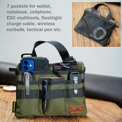 VIPERADE VE5 Slim EDC Pouch with 7 Pockets, Mens Pocket Organizer Multitool Pouch, Mini Crossbody Messenger Bag (No Strap) - color: Green