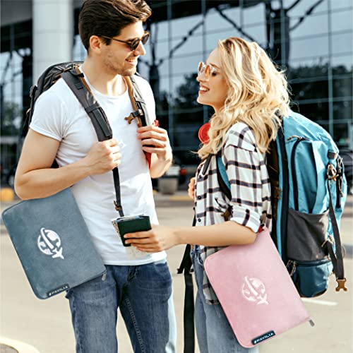 PAVILIA Compact 2-in-1 Travel Blanket Pillow for Airplane Flight, Blue - color: Dusty Blue