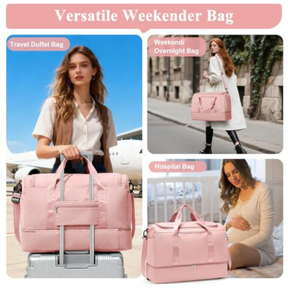 Travel Duffle Bag with Shoe Compartment, XL Weekender Bags for Women - color: B-Pink, size: Extra Large