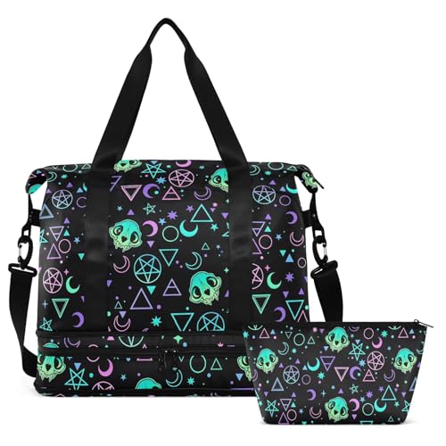 Travel Duffel Tote Bag Magic Skulls Sports Duffel Bag with Wet Pocket Weekender Overnight Bag for Women Men Gym Bag, Carry On Bag Hospital Bag for Labor and Delivery - color: Skull 08