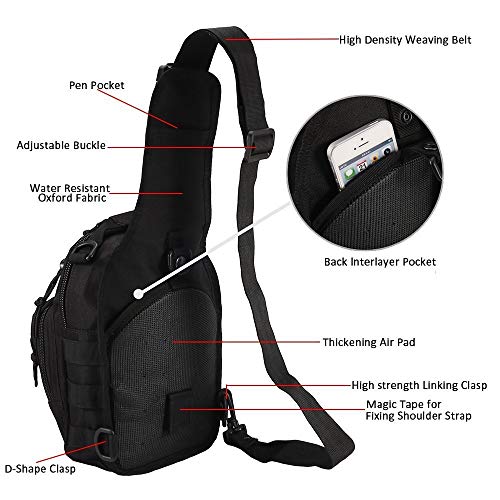Tactical Shoulder Bag,1000D Outdoor Military Sling Daypack Backpack - color: 2 Pack Black and Green