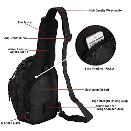 Tactical Shoulder Bag,1000D Outdoor Military Sling Daypack Backpack - color: 2 Pack Black and Green