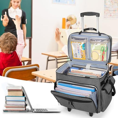 Trunab Rolling Teacher Bag with Expandable File Pocket Detachable Trolley - color: Grey