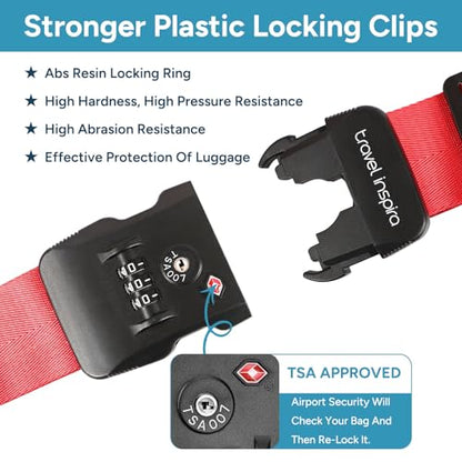 Travel Inspira Heavy Duty Luggage Straps with TSA Lock - color: Cross Red-New