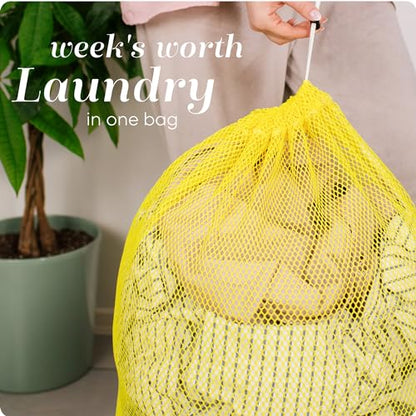 Handy Laundry Mesh XL Laundry Bag 24"x36", Heavy Duty Drawstring, Yellow | XL 24x36 Mesh Laundry Bag, Secure Drawstring, Heavy Duty, Machine Washable, for Delicates Dorm Travel Storage, Yellow