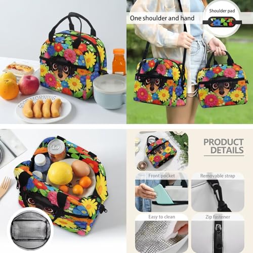 Kids 4 pcs Dachshund Flowers Backpack Set School Supplies School Bags Book Bag with Insulated Lunch Bag Kit Pen Bags Water Bottle Sleeve Set for Kids Girls - color: Dachshund Flowers