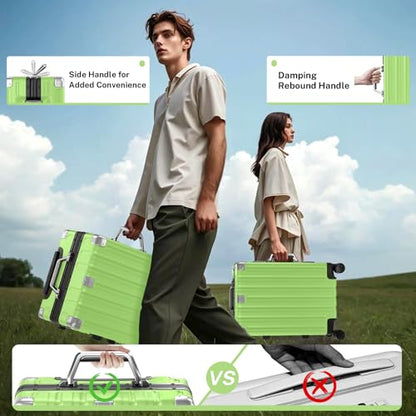 Krute Zipperless Luggage 28inch Checked Hard Shell Suitcases with Wheels - color: Green, size: Large (28 Inch)
