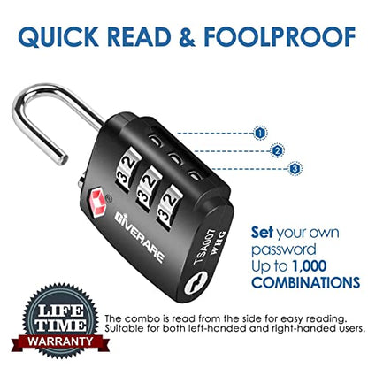 4 Pack TSA Approved Travel Luggage Locks, Combination Lock Alloy Body, Metal Keyless 3-Digit Padlocks, TSA Accepted Compatible Padlock for Gym Locker, Golf Bag Case, Backpack, Black-by GIVERARE - color: 4 Pack Black