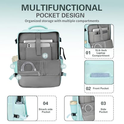 Travel Carry On Backpack for Women, TSA Approved 15.6" Laptop Daypack - color: Blue, size: Medium