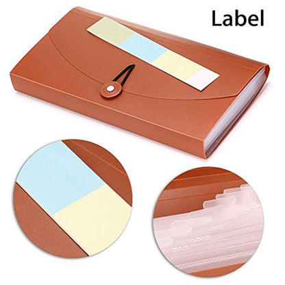 BTSKY Expanding File Folder -13 Pockets Small Accordion File Folder Expandable Card Ticket Holder File Storage Folder Check Bill File Folder Plastic Business Document Organizer Wallet Case, Brown | Small Accordion File Folder Expandable Card Ticket Holder