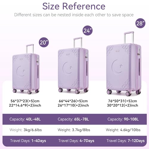 Somago 20 Inch Carry On Suitcase with Brake Wheels & Cup Holder, Star Moon Hardside Luggage with TSA Lock, Expandable Rolling Bag for Business Travel and Weekend Getaway,Light Purple - color: Light Purple, size: 1 PC Expandable 20 In