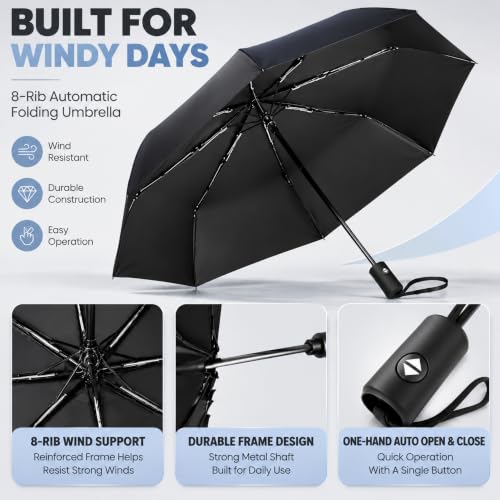 Jexine Windproof Travel Umbrella Compact Small - color: Black