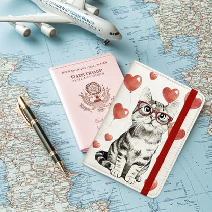 Bespectacled Cat Passport Holder for Travel, 5.9" x 4.3" - color: Cat with Glasses