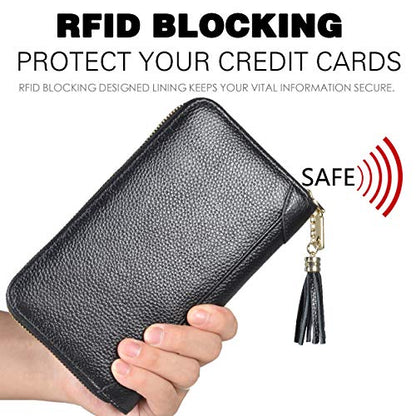 Easyoulife Credit Card Holder Wallet Womens Zipper Leather Case Purse RFID Blocking - color: Black