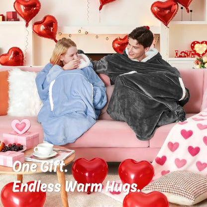 yescool Wearable Blanket Hoodie as Christmas Birthday Gifts for Women Mom - color: Celeste, size: Oversized