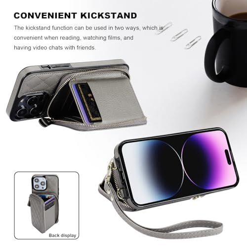 Bocasal Crossbody Wallet Case Card Holder for iPhone 14 Pro Max Grey - color: Gray