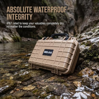 MEIJIA Portable All Weather Waterproof Protective Hard Case, Small Camera Case,Dry Case with Customizable Foam,Fit Use of Drones, Camera,Equipments, 11.65 ”x8.35”x3.78” - color: Desert Tan