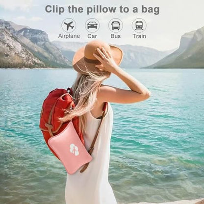 Travel Blanket and Pillow Compact, Premium Soft 2 in 1 Airplane Blanket with Soft Bag Pillowcase，Hand Luggage Sleeve and Backpack Clip (Solid Pink) - color: Pink