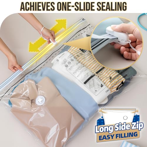 TAILI 12 Pack Vacuum Storage Bags, Jumbo LONG SIDE ZIP(39x28 inch), Clear - size: 12 Jumbo