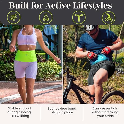 StashBandz Running Belt, Fanny Pack, & Money Belt, 4-Pocket Phone Holder - color: Black, size: Small