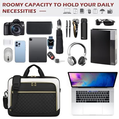 NEWHEY Laptop Bag 17.3 Inch Laptop Briefcase for Women Large Computer Bag - color: Black&beige, size: 17 inch