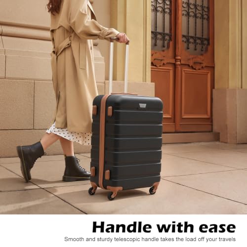 Coolife Luggage Set, 3 Piece Lightweight Durable Hardshell, Apricot Navy - color: Apricot Navy