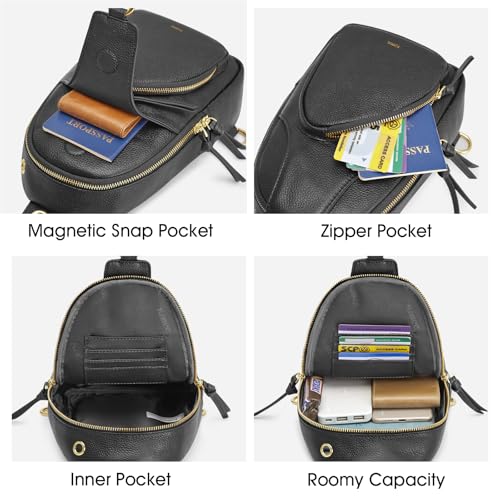 Kattee Sling Bag for Women, Leather Crossbody Bags for Travel, Black - color: Black