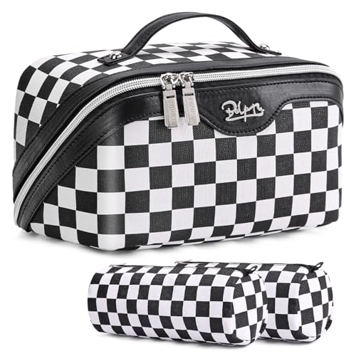 BOYATU Travel Makeup Bag Cosmetic Bags for Women: 3-Piece Makeup Bag Set - color: A-911-Checkered Mix Black
