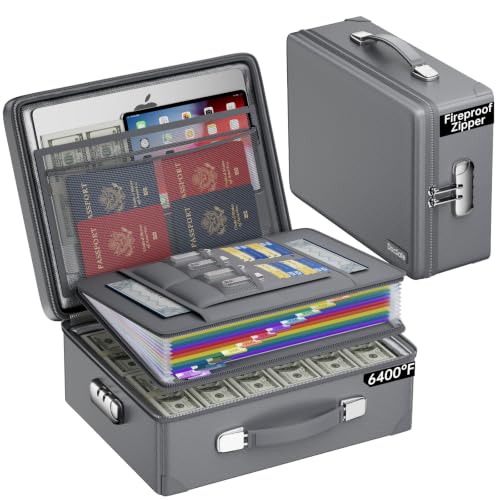 DocSafe 6400°F Fireproof Document Box with Lock, 10 Layers Heat Insulated - color: Grey