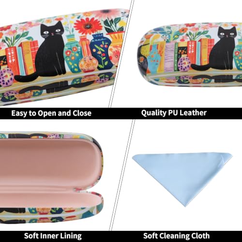 PERFECTSIGHT Hard Shell Eyeglasses Case, Kawaii Protective Glasses Case for Kids, Cute Eyeglass Case for Women Men Girls - color: Multicolor Vase Cat