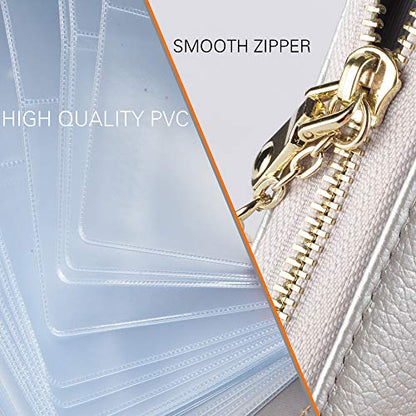 Easyoulife Womens Credit Card Holder Wallet Zip Leather Card Case RFID Blocking (Silver) - color: Silver