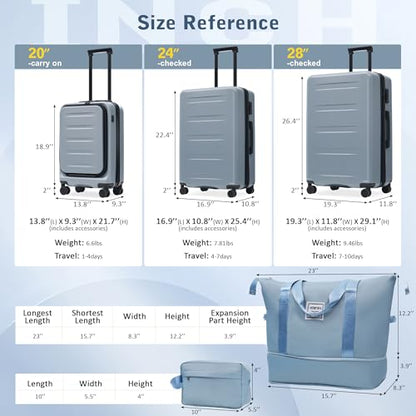 Merax 5 Piece Luggage Set,Front Opening Hardside Suitcase Set.Blue - color: Blue, size: 5 Piece(20/24/28/DB/TB)