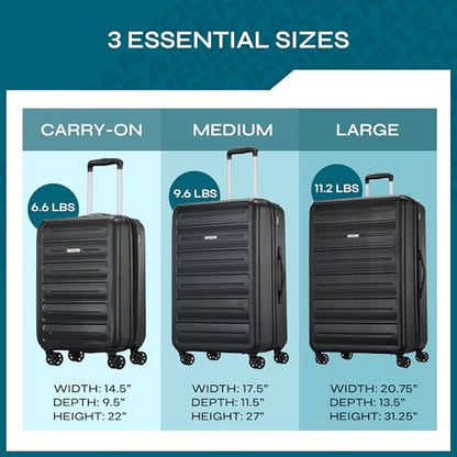 American Tourister Westridge Hardshell Luggage Set - 3 Piece Set - 20" Carry-On, 24” & 28” Checked Luggage Set with 360° Spinner Wheels - Expandable Suitcases for Extended Travel - Black - color: Black, size: 3PC SET (CO/M/L)